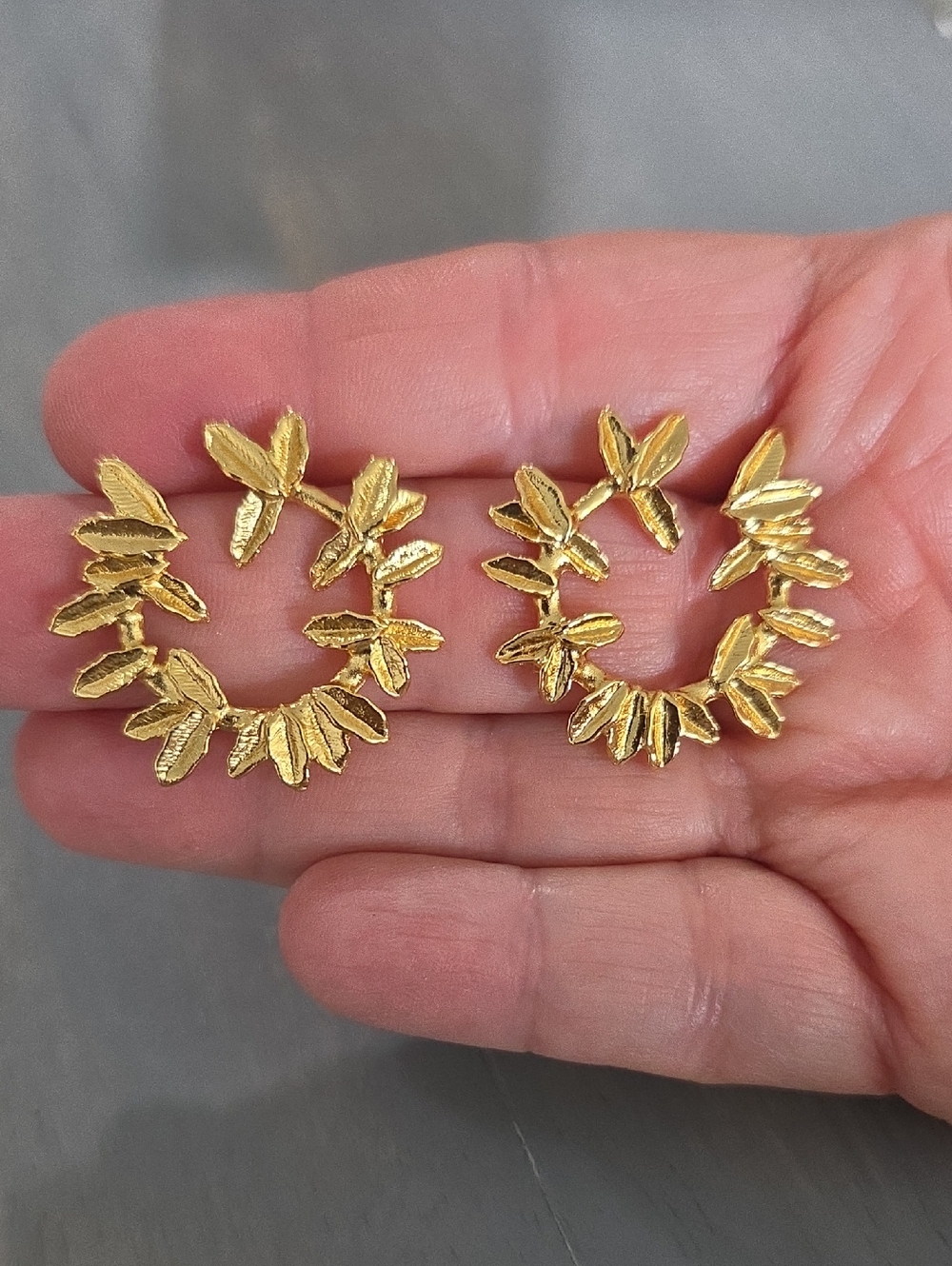 Gold Leaf Hoop Earrings - Women's Jewelry